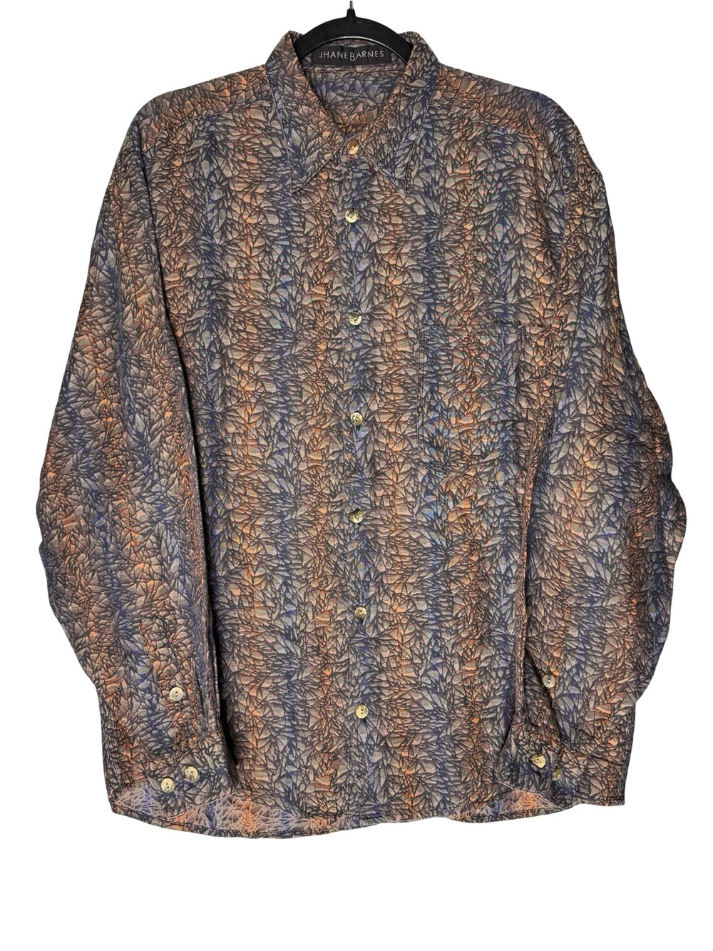 Jhane Barnes Mens Medium Abstract Print Cotton Long Sleeve Button Shirt VTG 90s